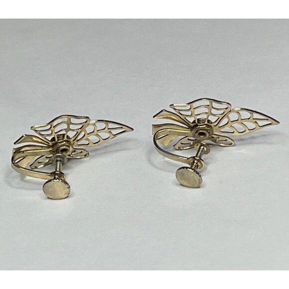 Vintage Filigree Screw Back Earrings With Green Rhinestones - Picture 4 of 7